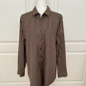 Chico’s No Iron Imperial Shirt Brown Black Stripe Size 3 (L) Button-Up Long Slee